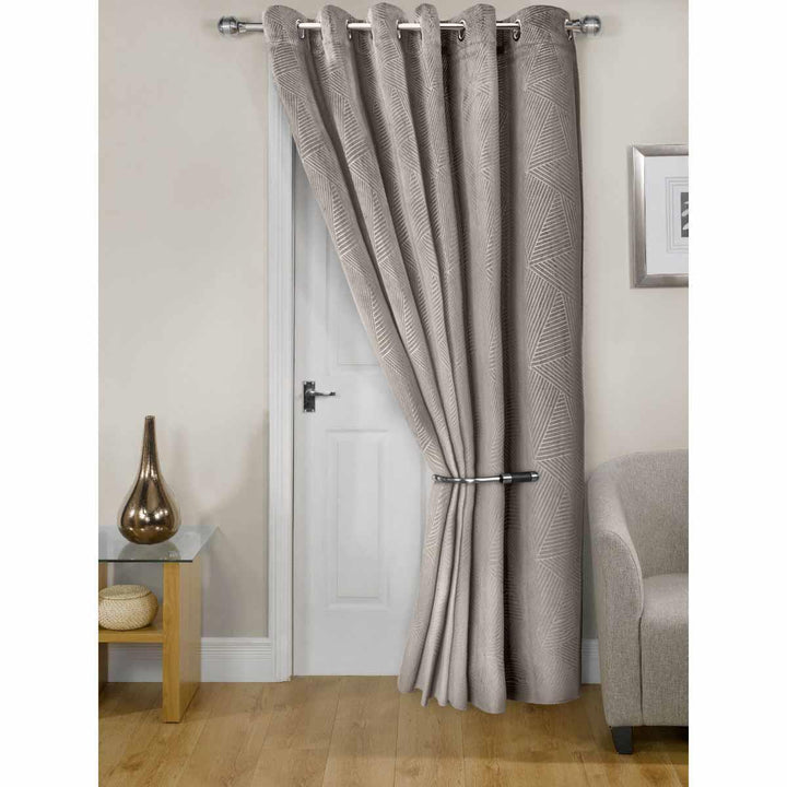 Midnight Thermal Eyelet Door Curtain Embossed Velvet Woven Stone Cream - Ideal