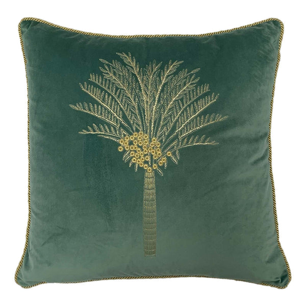 Desert Palm Embroidered Velvet Cushion Cover Mineral