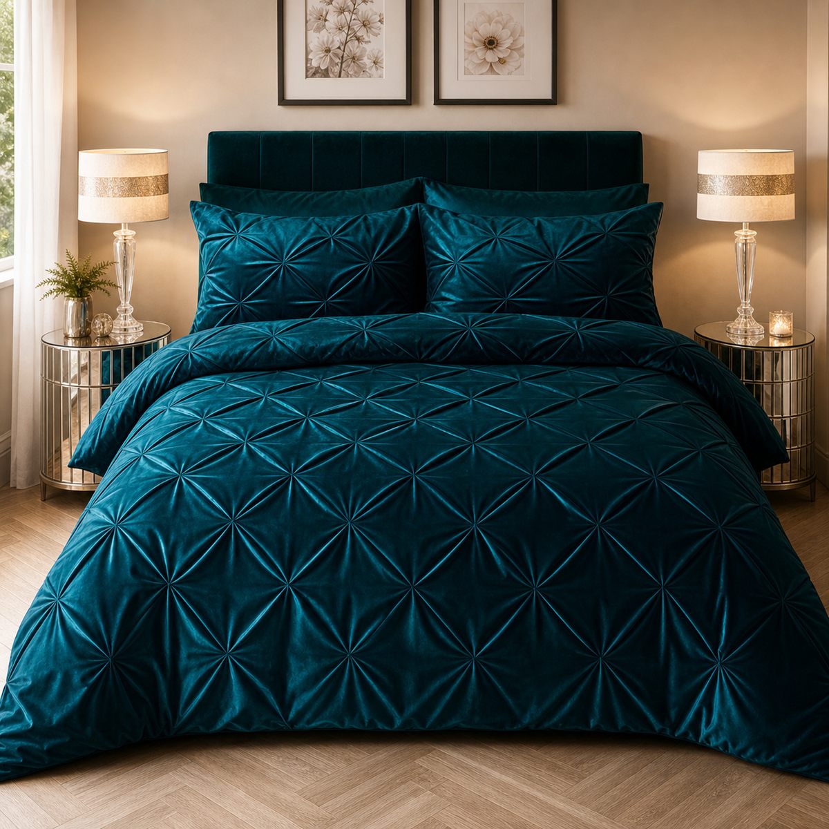 Mira Velvet Duvet Cover Set Soft Microfibre Bedding styled on a bed in a coordinated bedroom lifestyle scene