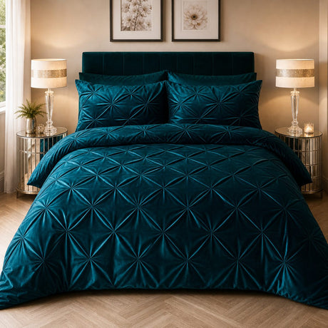 Mira Velvet Duvet Cover Set Soft Microfibre Bedding styled on a bed in a coordinated bedroom lifestyle scene