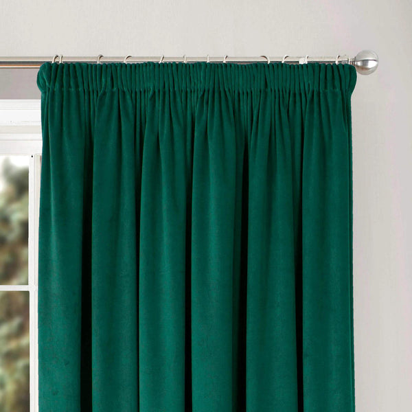 Montreal Soft Velour Tape Top Curtains Bottle Green - Ideal