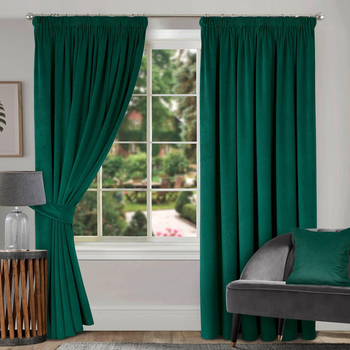 Montreal Soft Velour Tape Top Curtains Bottle Green - Ideal