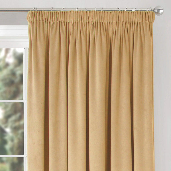 Montreal Soft Velour Tape Top Curtains Gold - Ideal