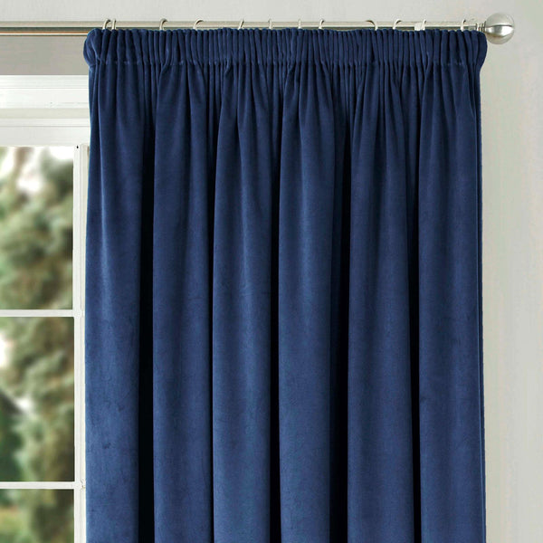 Montreal Soft Velour Tape Top Curtains Navy - Ideal