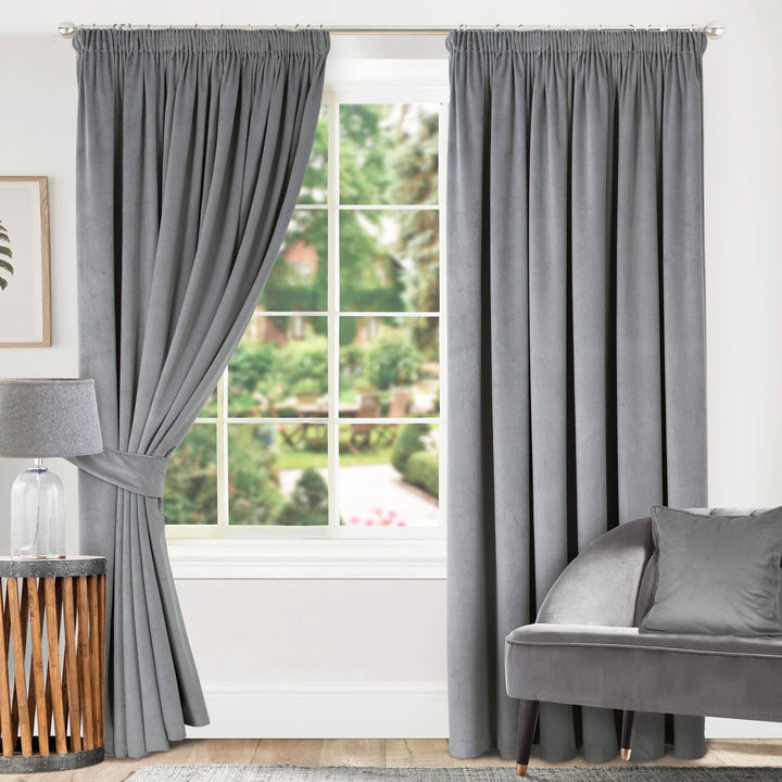 Montreal Soft Velour Tape Top Curtains Soft Grey - Ideal