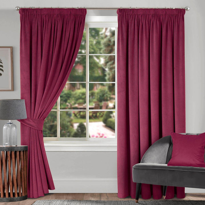 Montreal Soft Velour Tape Top Curtains Wine - Ideal