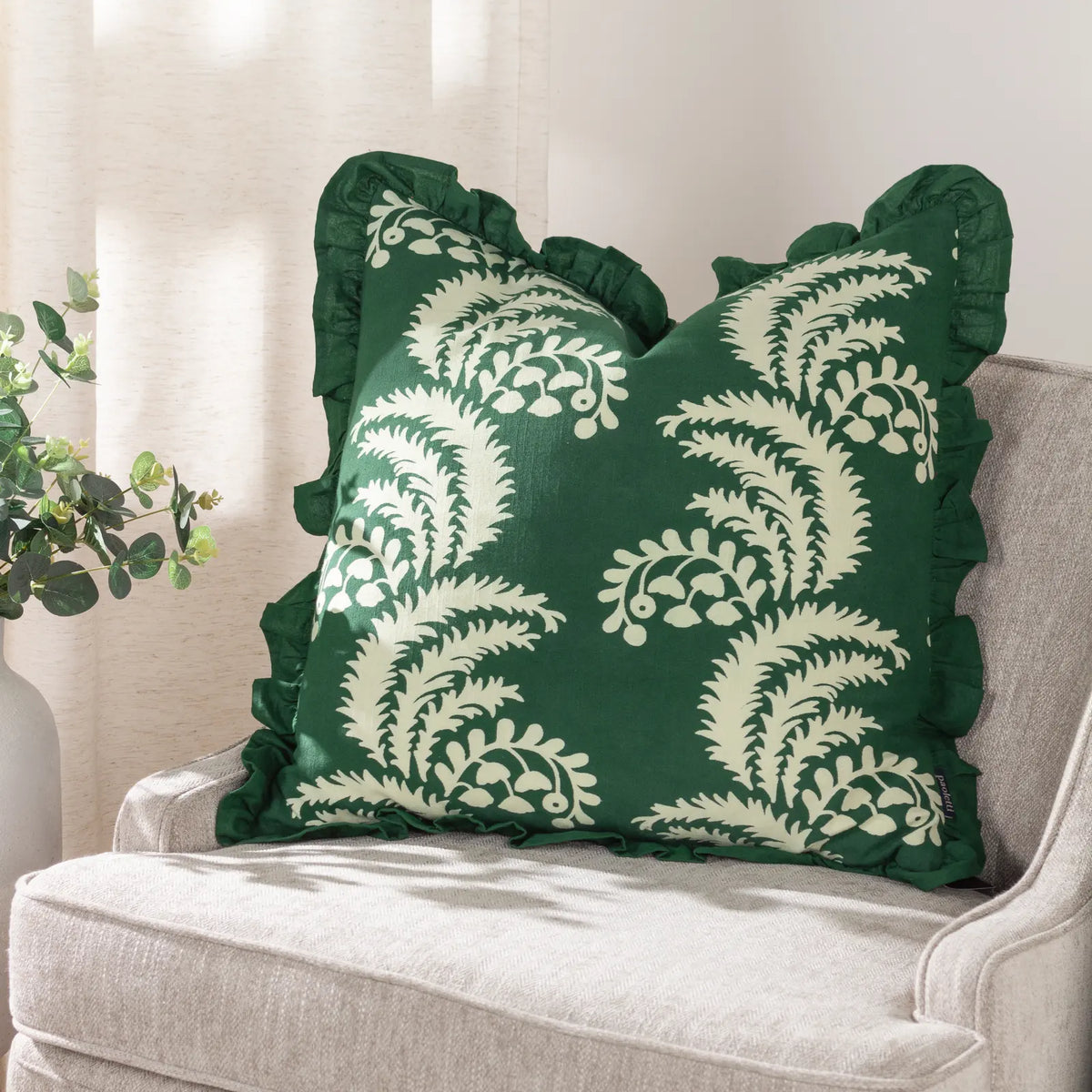 Montrose 100% Cotton Bottle Green Cushion Cover 50cm x 50cm - additional product view 1