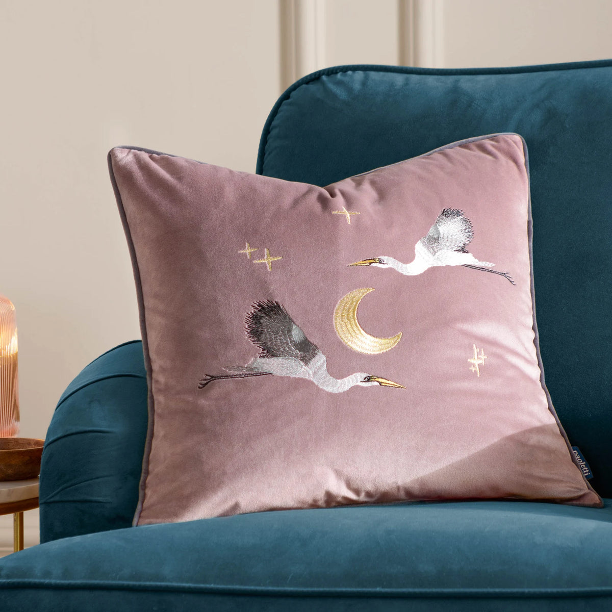 Moonlit Flight Velvet Dusty Pink Cushion Cover or Filled Cushion 45cm x 45cm - additional product view 1