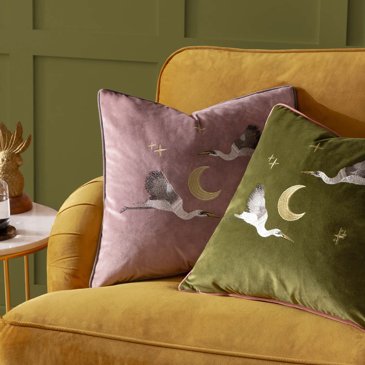 Moonlit Flight Velvet Dusty Pink Cushion Cover or Filled Cushion 45cm x 45cm - additional product view 6