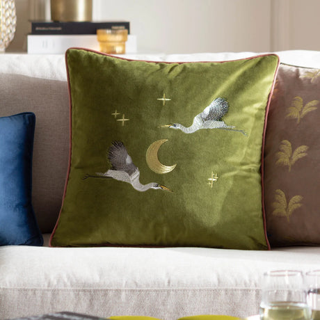 Moonlit Flight Velvet Olive Cushion Cover or Filled Cushion 45cm x 45cm - additional product view 1