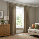 Heavy Chenille Lined Tape Top Pencil Pleat Curtains - Natural
