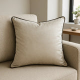 Piped Velvet Cushion Covers 17" x 17" 43x43cm - Natural / Chocolate