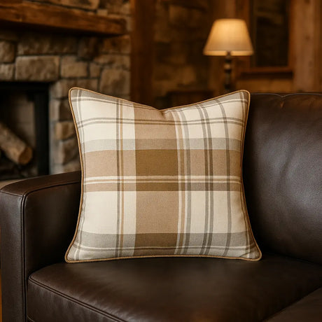 Balmoral Check Cushion Cover Cosy Tartan Pattern 43cm x 43cm - Natural