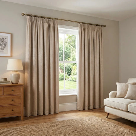 Galaxy Dim Out Woven Thermal Pencil Pleat Curtains - Natural