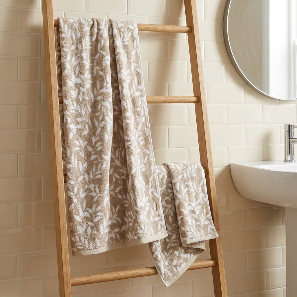Sandringham Jacquard Leaf 550gsm Towel - Natural