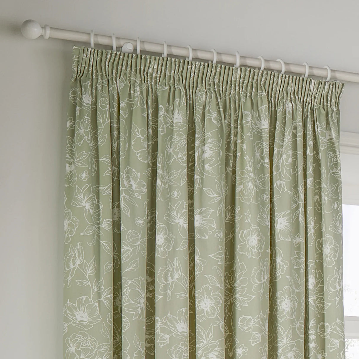 Nature Bella Floral Lined Pencil Pleat Curtains Sage - image 3