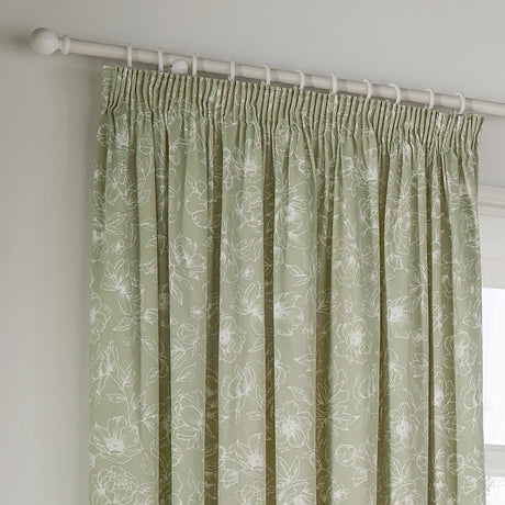 Nature Bella Floral Lined Pencil Pleat Curtains Sage - image 3