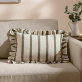 Nature Connie Striped Ruffle Cushion Cover Olive 35 x 50cm - image 1