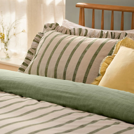 Nature Connie Striped Ruffle Duvet Cover Set Moss - image 3