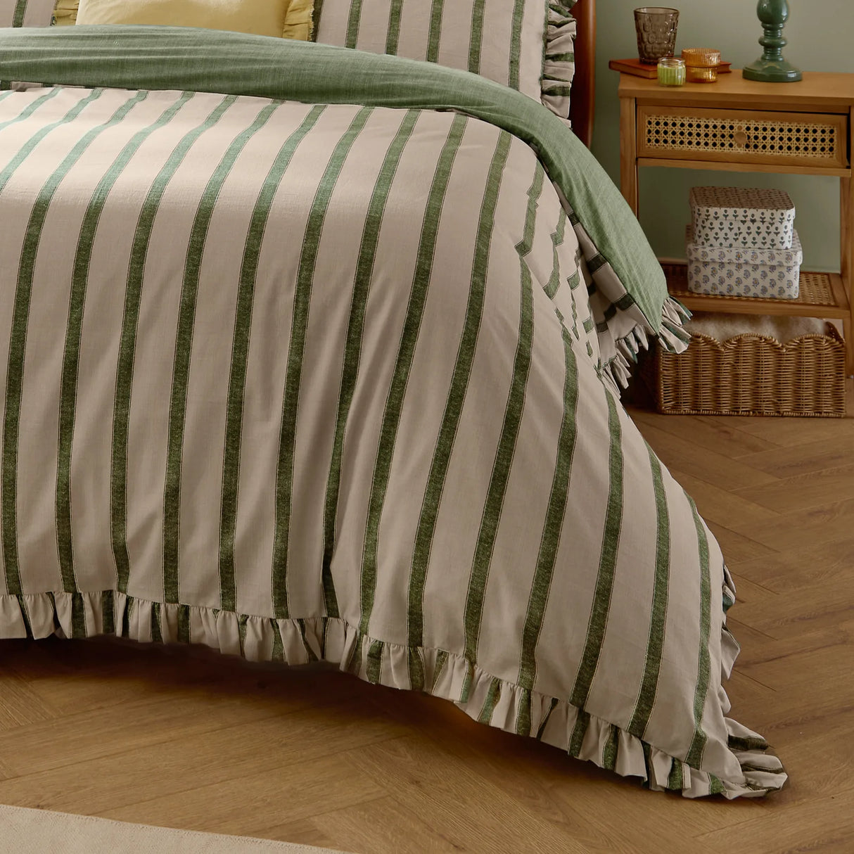 Nature Connie Striped Ruffle Duvet Cover Set Moss - image 4