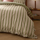 Nature Connie Striped Ruffle Duvet Cover Set Olive - image 4