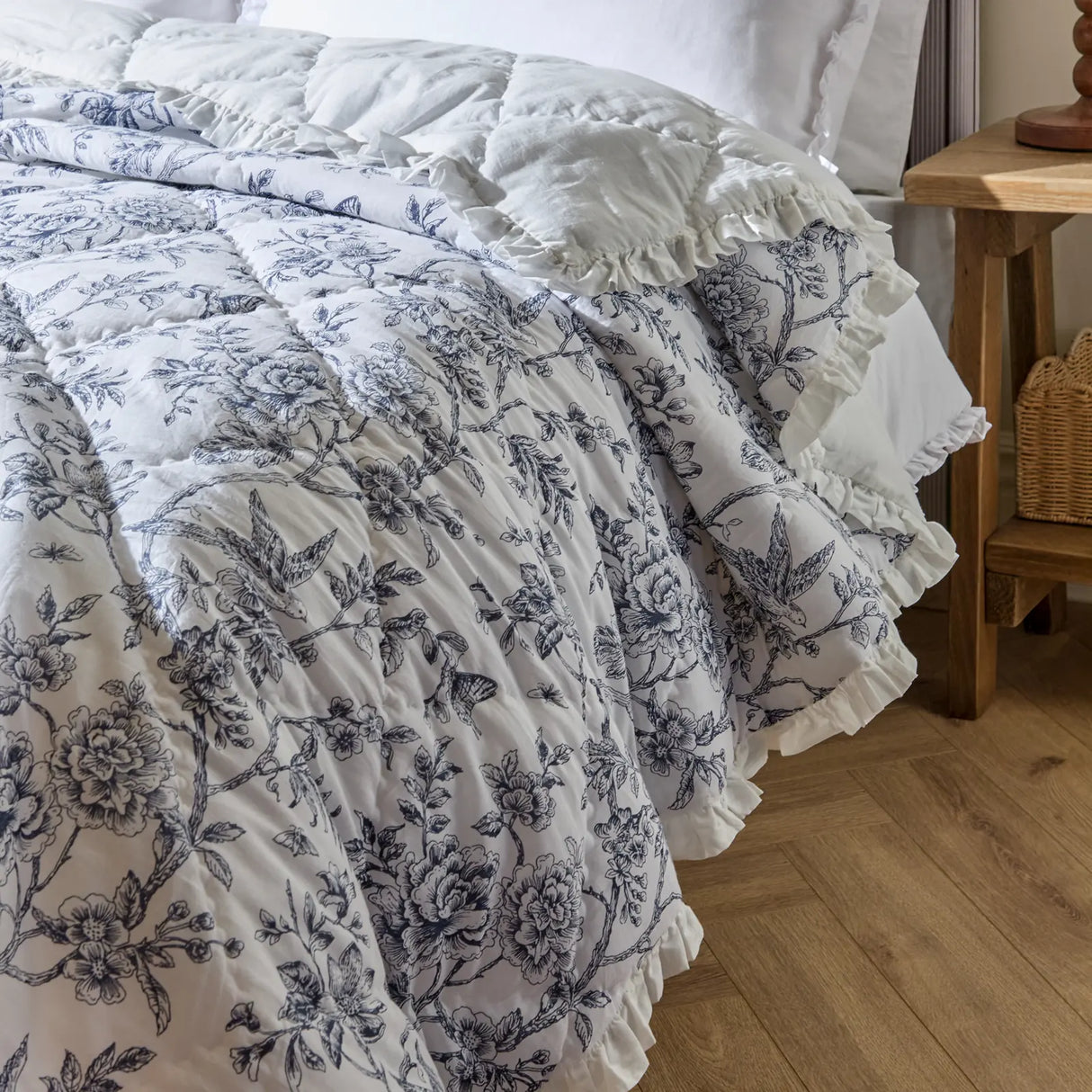 Nature Hermione Ruffled Cotton Bedspread Ivory Blue - image 3