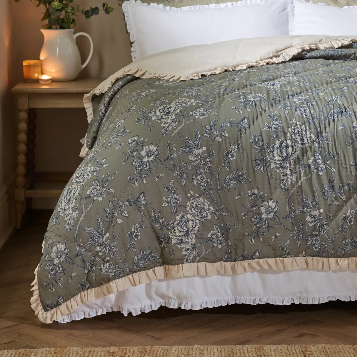 Nature Hermione Ruffled Cotton Bedspread Moss - image 2