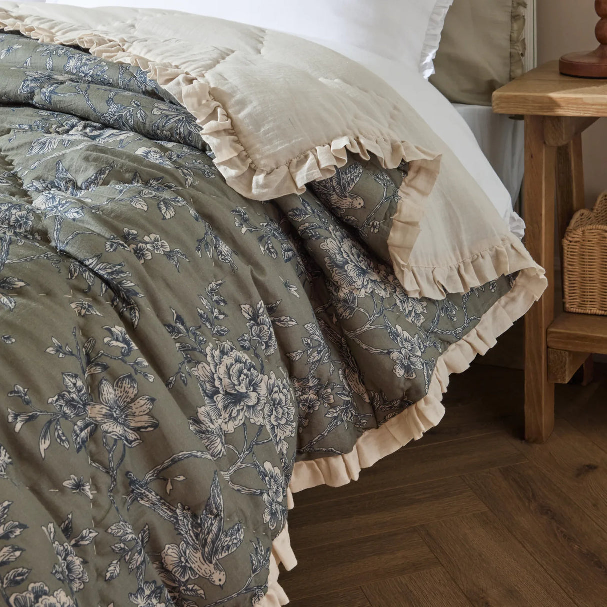 Nature Hermione Ruffled Cotton Bedspread Moss - image 3
