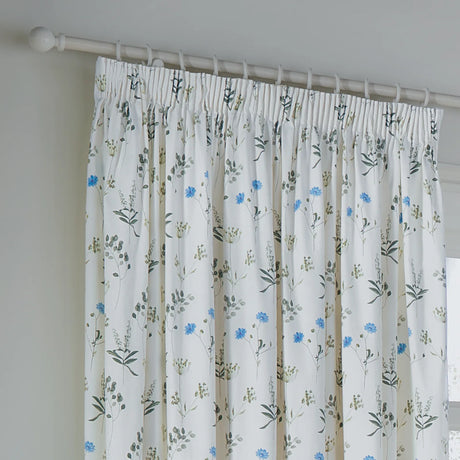 Nature Meadow 100% Cotton Lined Pencil Pleat Curtains White/Cornflower 46" x 54" - image 3
