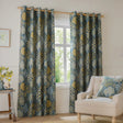 Nature Ophelia Fully Lined Floral Jacquard Eyelet Curtains Blue/Saffron - image 2