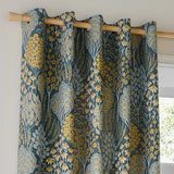 Nature Ophelia Fully Lined Floral Jacquard Eyelet Curtains Blue/Saffron - image 3