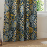 Nature Ophelia Fully Lined Floral Jacquard Eyelet Curtains Blue/Saffron - image 4