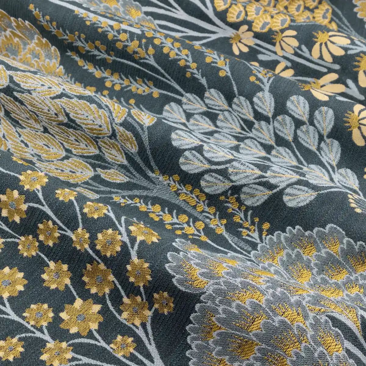 Nature Ophelia Fully Lined Floral Jacquard Eyelet Curtains Blue/Saffron - image 6