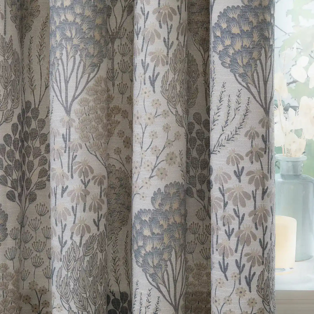 Nature Ophelia Fully Lined Floral Jacquard Eyelet Curtains Wedgewood - image 5