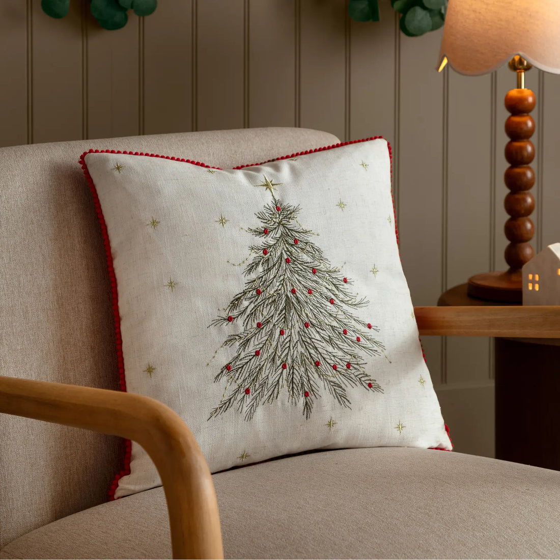 Twinkling Tree Embroidered Cushion Cover Natural 45 x 45cm