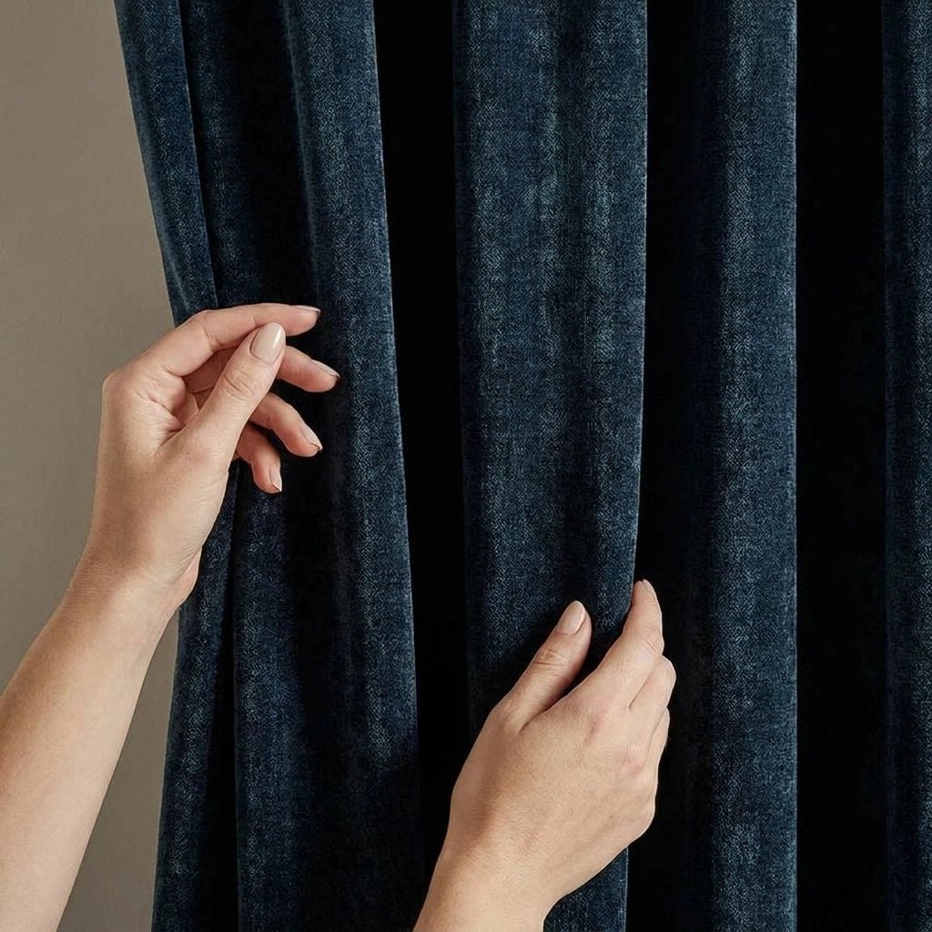 Heavy Chenille Lined Tape Top Pencil Pleat Curtains 24