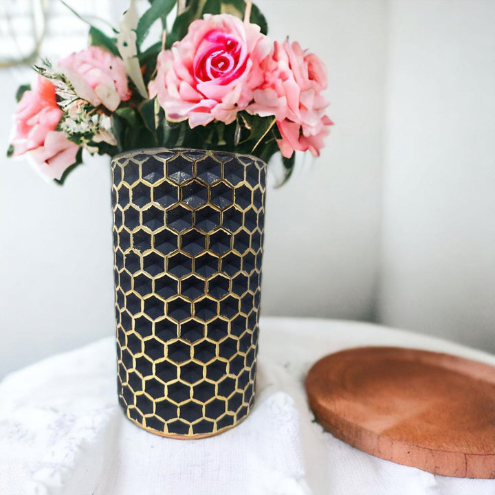 Navy & Silver Honeycomb Vase 17cm - Ideal