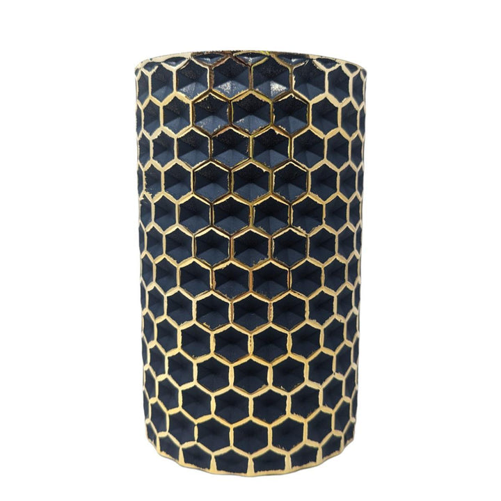 Navy & Silver Honeycomb Vase 17cm - Ideal