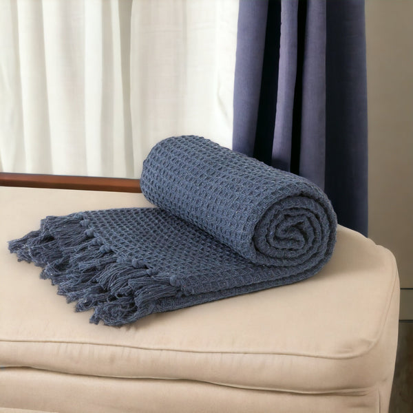 Honeycomb Waffle Recycled Cotton Throw Navy