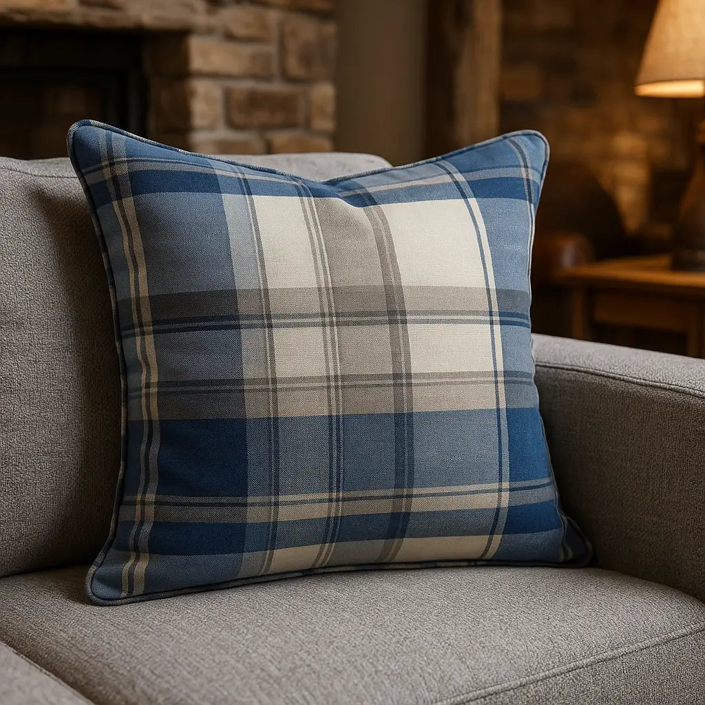 Balmoral Check 100% Cotton Navy Cushion Cover Cosy Tartan Pattern 43cm x 43cm