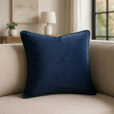 Piped Velvet Cushion Covers 17" x 17" 43x43cm - Navy / Green