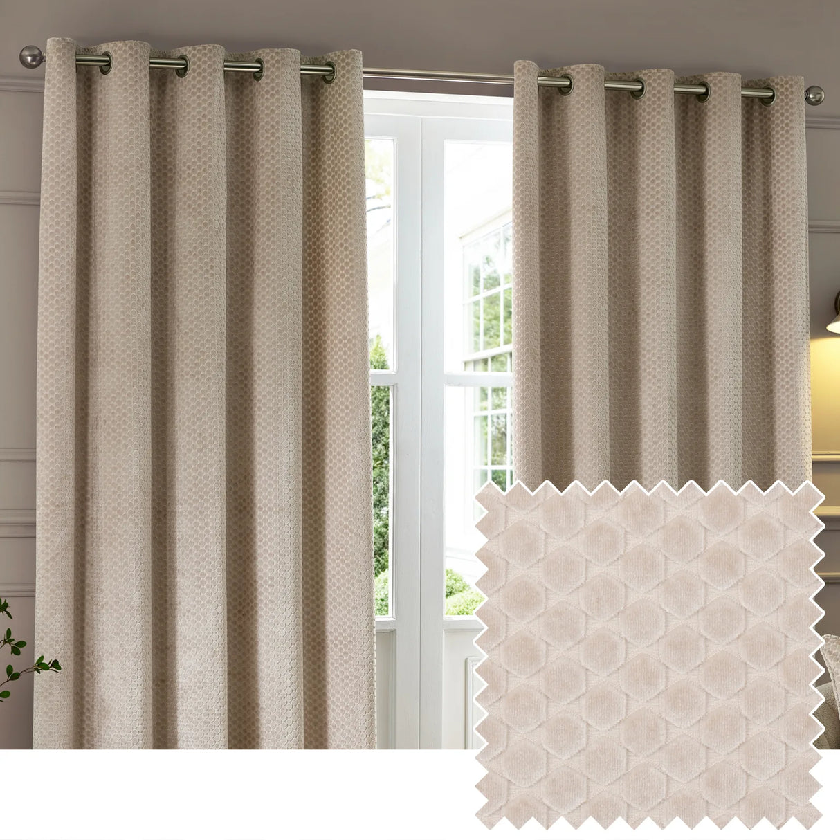 Neptune Fully Lined Velvet Eyelet Curtains Champagne - image 2