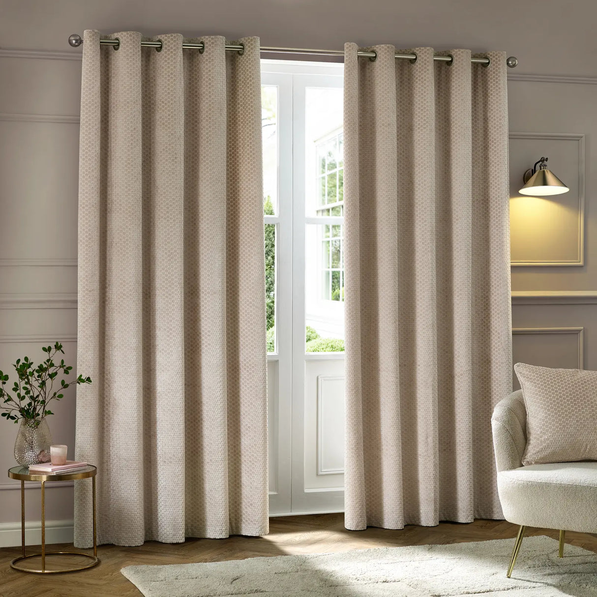 Neptune Fully Lined Velvet Eyelet Curtains Champagne - image 3