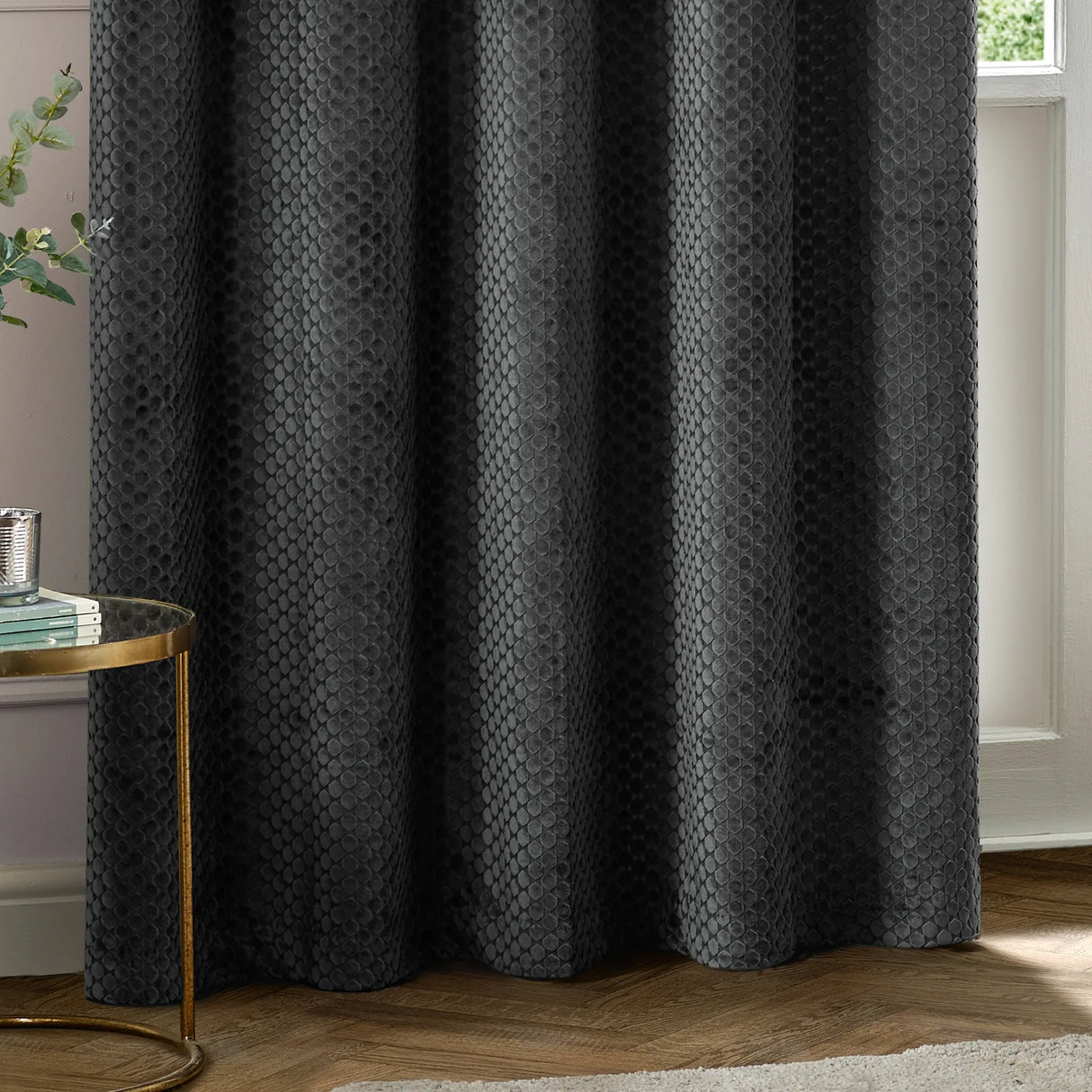 Neptune Fully Lined Velvet Eyelet Curtains Charcoal - image 5