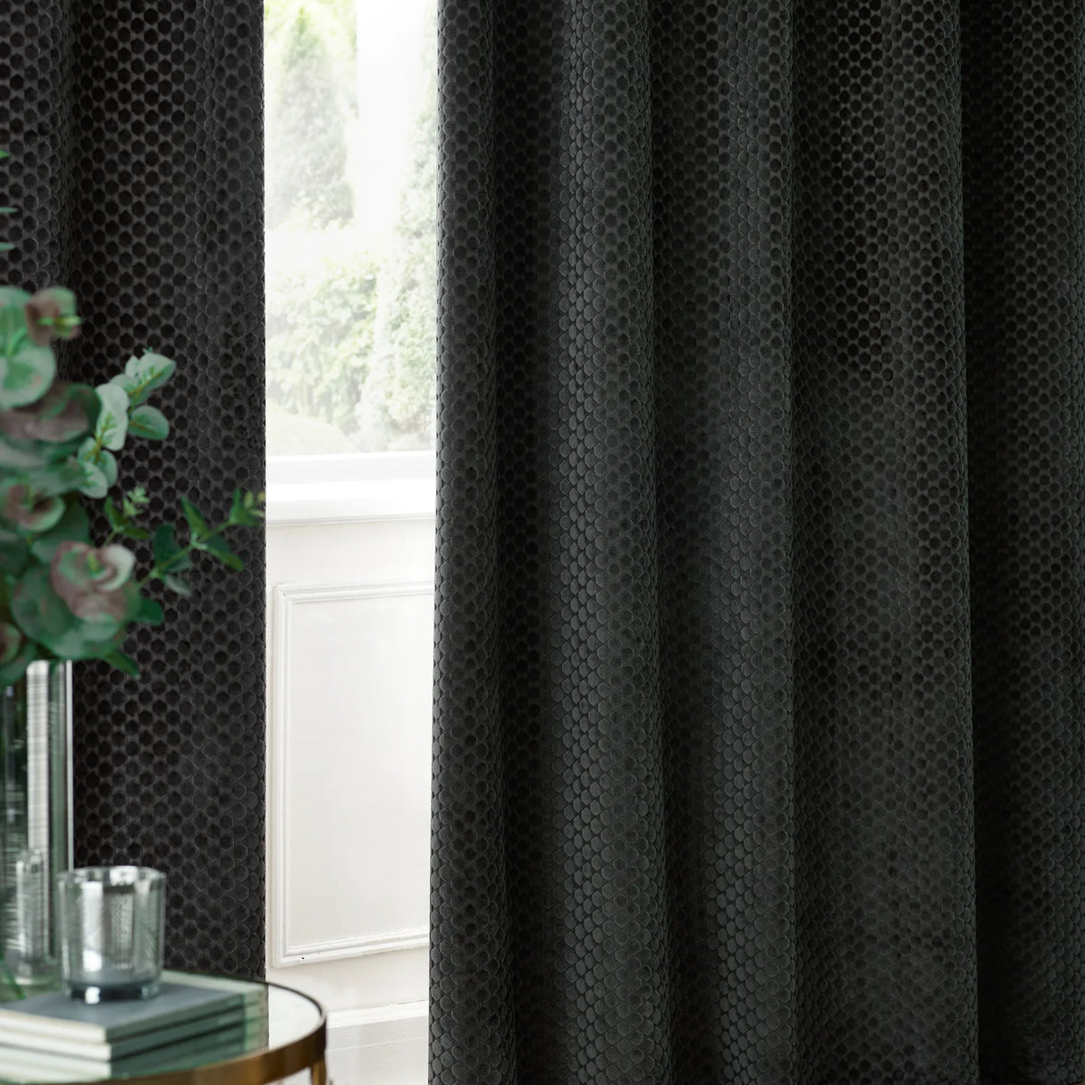 Neptune Fully Lined Velvet Eyelet Curtains Charcoal - image 6