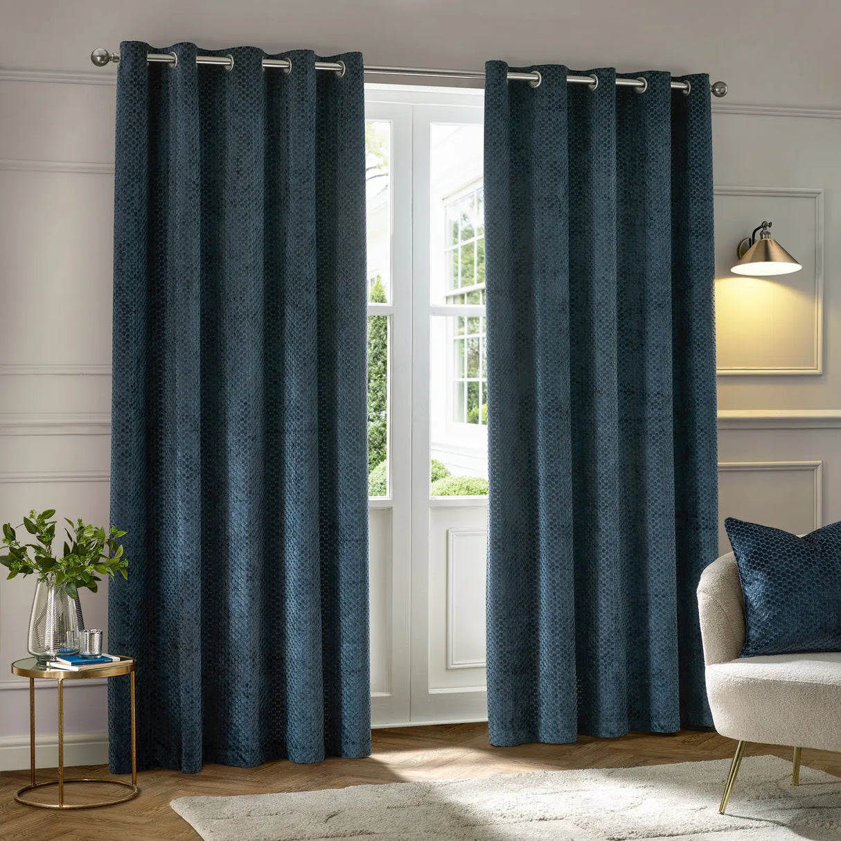 Neptune Fully Lined Velvet Eyelet Curtains Navy - image 3