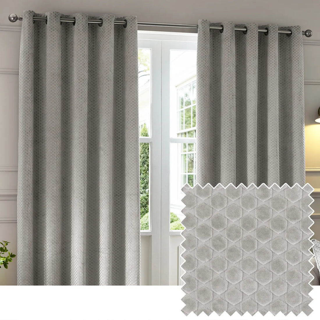 Neptune Fully Lined Velvet Eyelet Curtains Silver