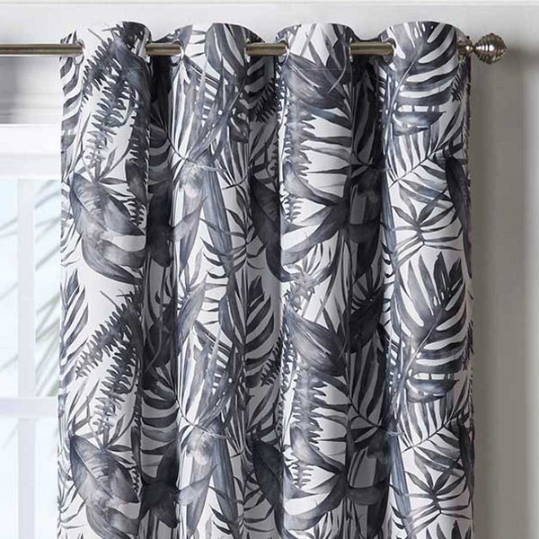 Malay Palms Thermal Blockout Eyelet Curtains Charcoal