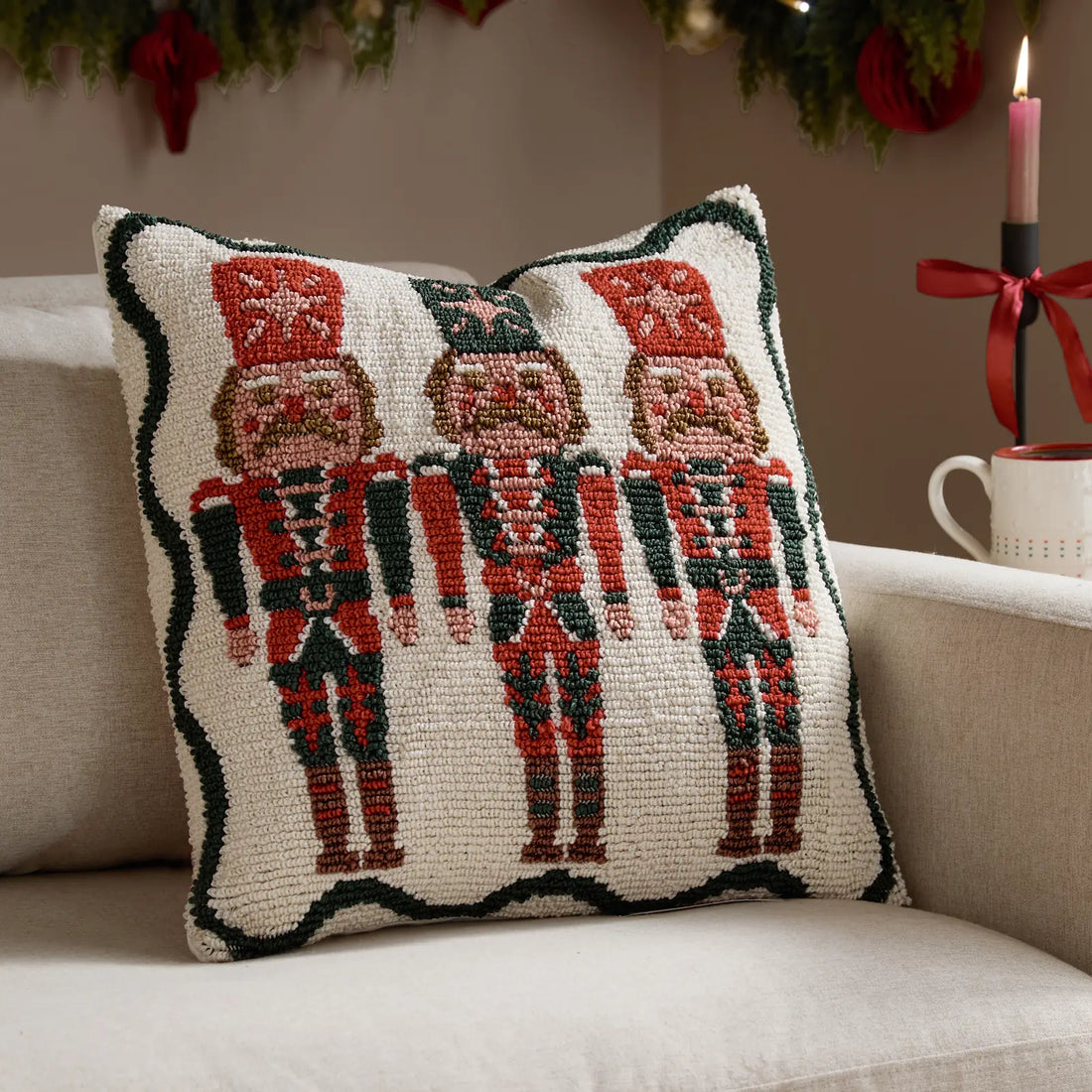 Nutcracker Trio Tufted Cushion Cover Multicolour 45 x 45cm