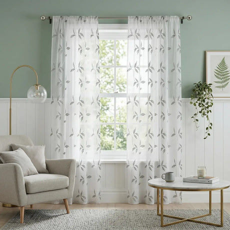Oasis Leaf Slot Top Voile Curtain Panel 1